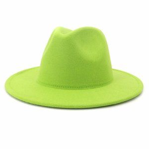 Lime Fedora Wide Brim Cotton Blend Felt Hat